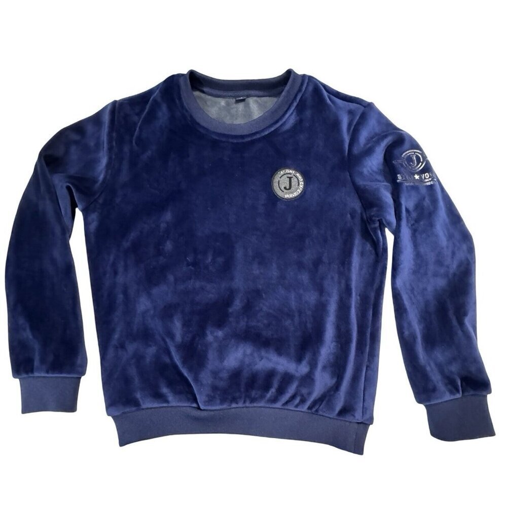 Women's Sz XL Royal Blue Luxurious Velour Sweatshirt Crew Neck Ribbed Cuffs Neck